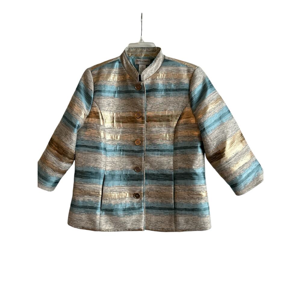 Draper's & Damon's Petites Gold and Blue Striped Jacket PM Petite Medium Vintage